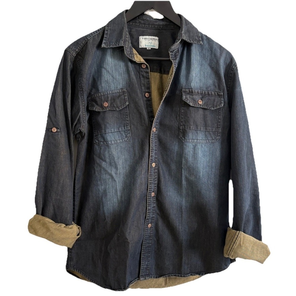 Funky Buddha Europe Utility Denim Button Down XL Slim Fit Excellent Condition